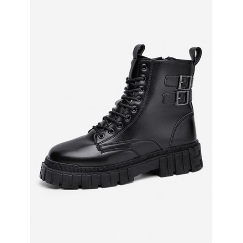 Buckle Back Zipper Side Combat Boots