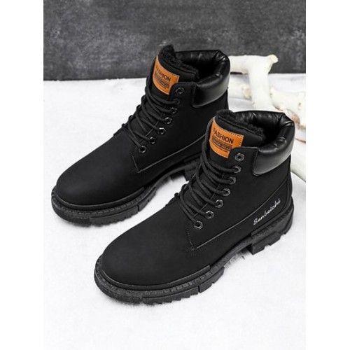 Letter Patch Fluffy Lining Combat Boots