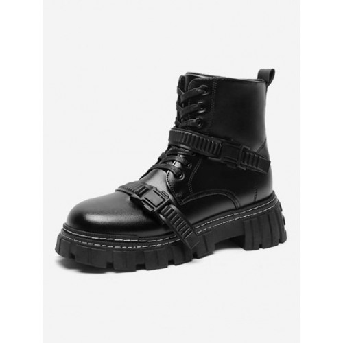 Buckle Lace Up Contrast Stitching Combat...