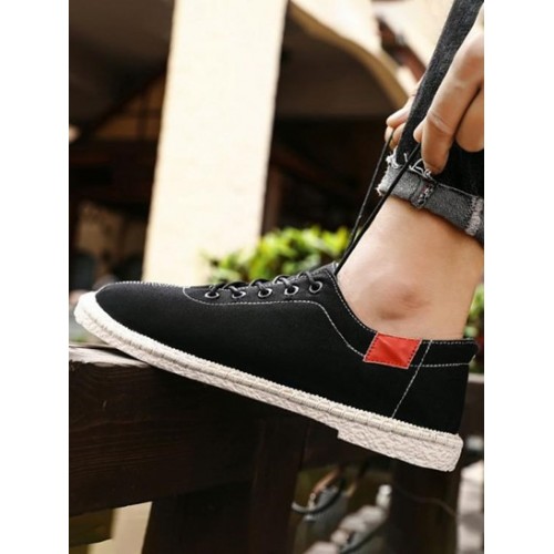 Lace Up Contrast Patch Espadrille Shoes