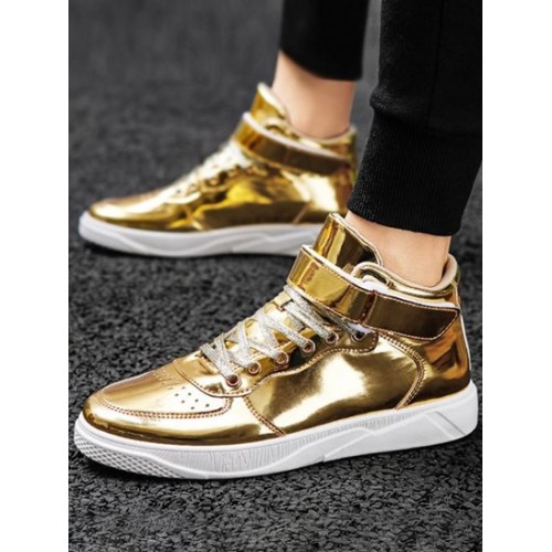 Metallic High Top Hook And Loop Fastener Skate Shoes