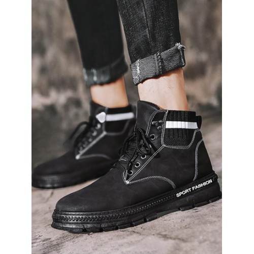 Retro Knitted Spliced Lace-up Front Combat Boots