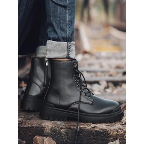 Lace Up Zipper Side Combat Boots