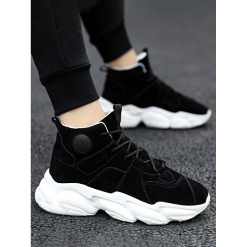 High Top Chunky Heel Topstitching Sports Shoes