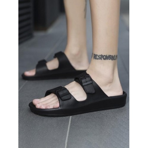 Buckle Design Solid Color Slippers