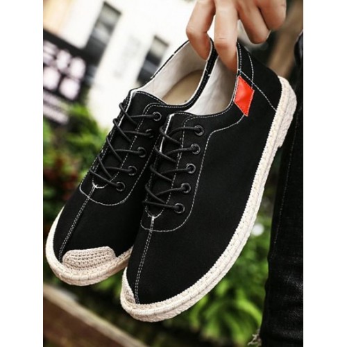 Lace Up Contrast Patch Espadrille Shoes