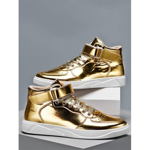 Metallic High Top Hook And Loop Fastener Skate Shoes