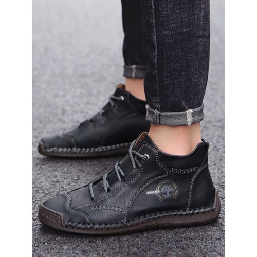 Topstitching Lace Up Front Ankle Boots