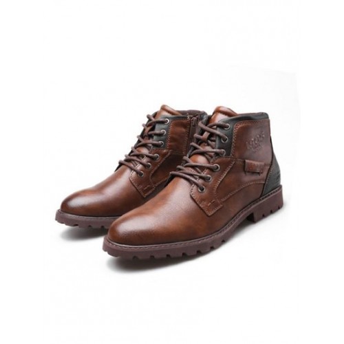 Retro Side Zip Design Front Lace-up Combat Boots