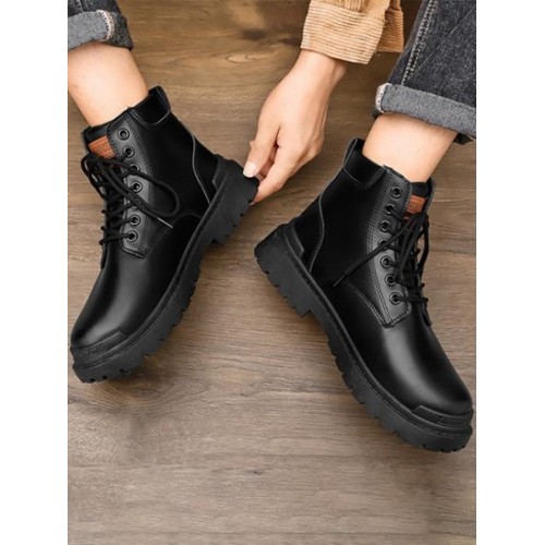 Letter Lace Up Combat Boots