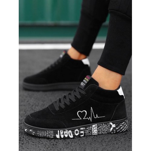 Letter Printed ECG Embroider High-top Sneakers