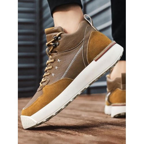 Lace Up Topstitching High Top Sneakers Boots