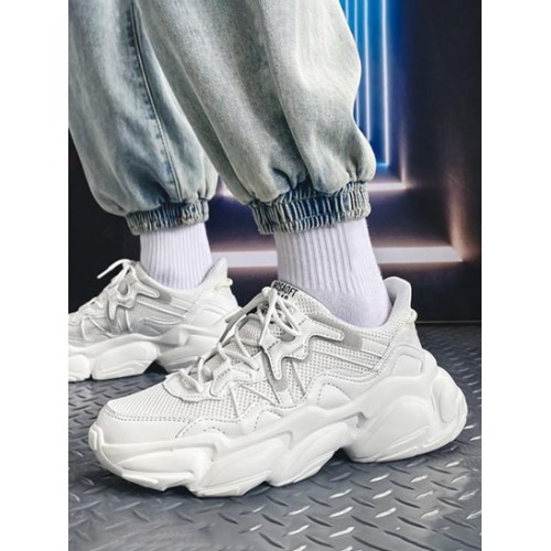 Mesh Panel Lace Up Chunky Sneakers