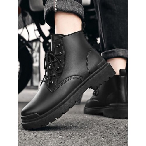 Solid Color Lace Up Front Combat Boots