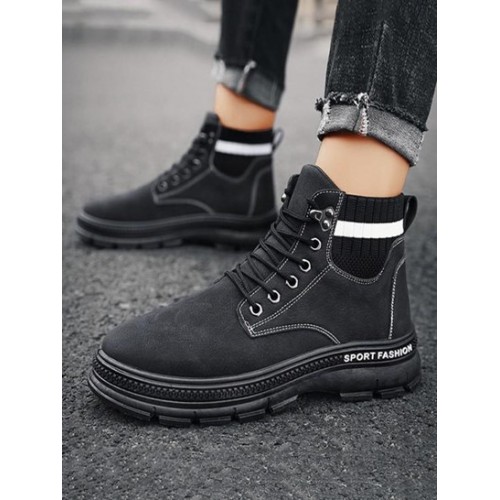 Letter Printed Stretchy Knitted Spliced Ankle Boots