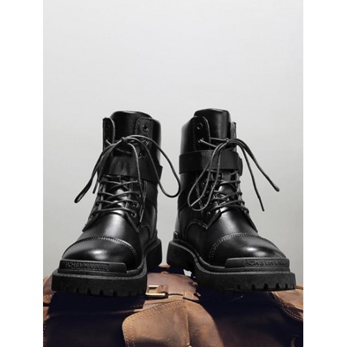 Buckle Strap Lace Up Combat Boots