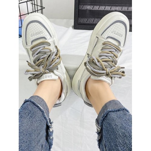 Thick Bottom Breathable Lace Up Letter Print Sneakers