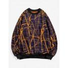 Lines Print Rib-knit Trim Flee...