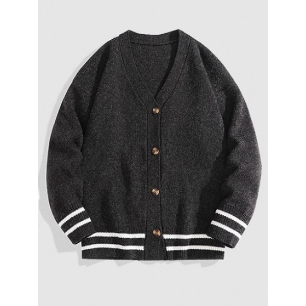 Striped Pattern Button Fly Knitted Cardi...