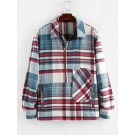 Plaid Print Half Zip Wool Blen...