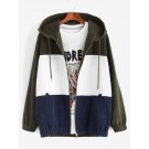 Hooded Drawstring Contrast Cor...