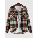 Plaid Print Double Pockets Woo...