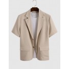 Lapel Collar Solid Color Short...