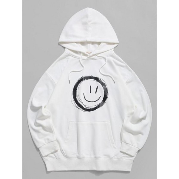 Lounge Smiley Face Graphic Pouch Pocket Hoodie