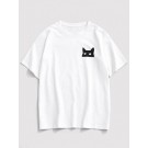 Cartoon Cat Print Basic T-shir...