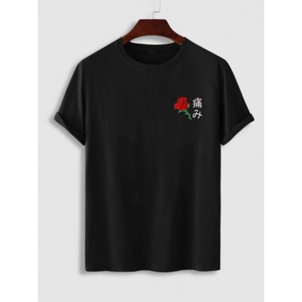Pain Character Rose Print Graphic Short Sleeves Cotton Tee