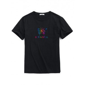 Butterfly Colored Foil Print T Shirt...