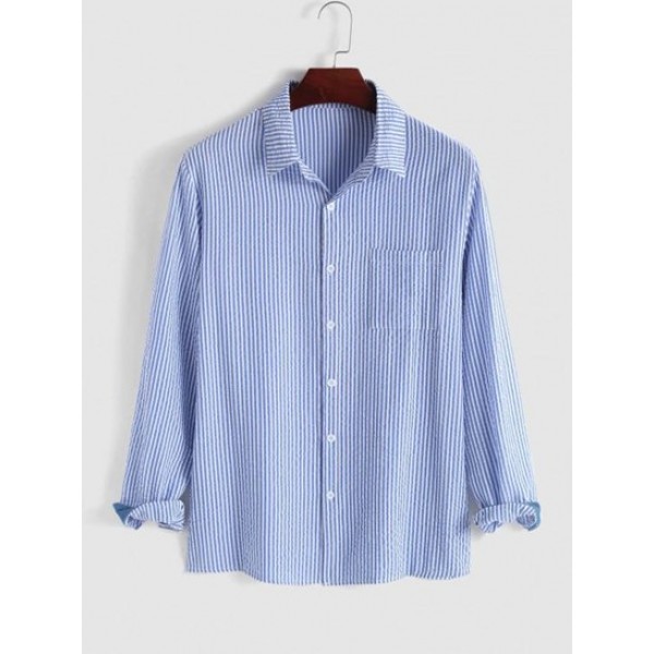 Seersucker Stripes Front Pocket Shirt