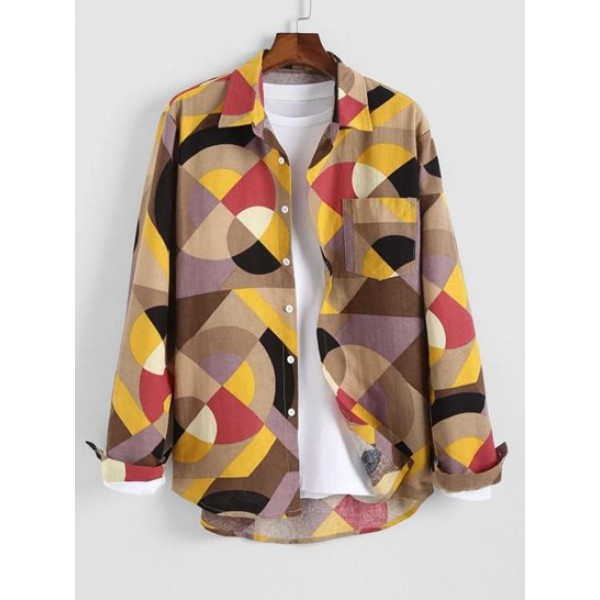 Colorful Geometric Print Vintage Long Sl...