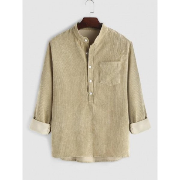 Half Button Long Sleeves Corduroy Shirt