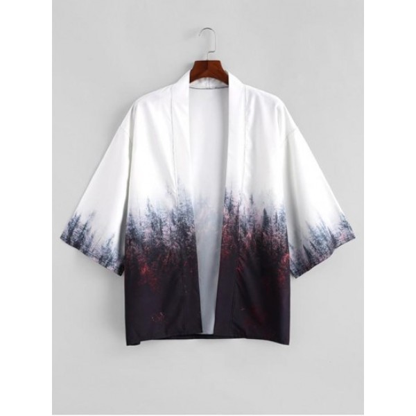 Forest Painting Print Open Front Kimono ...