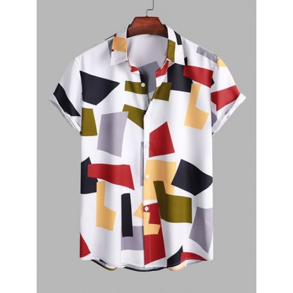 Colorblock Geo Print Casual Shirt