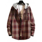 Hooded Plaid Print Pocket Shir...
