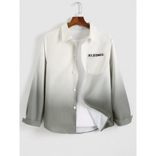 Ombre Letter Embroidery Long Sleeve Shir...