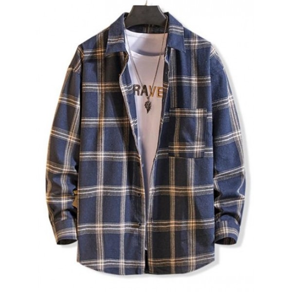 Long Sleeve Plaid Pocket Button Shirt