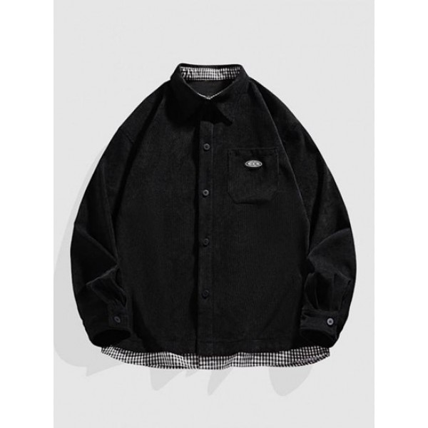 Plaid Panel Patched Front Pocket Corduro...