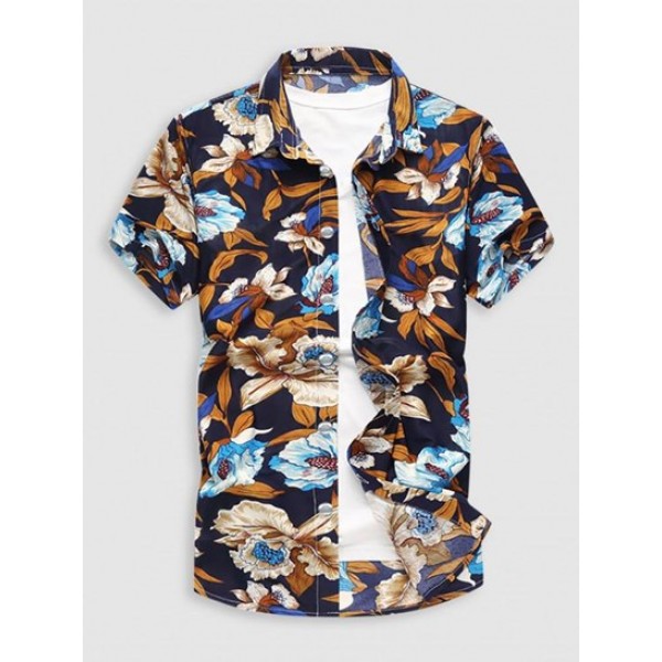 Flowers Printed Button-front Vacation Sh...