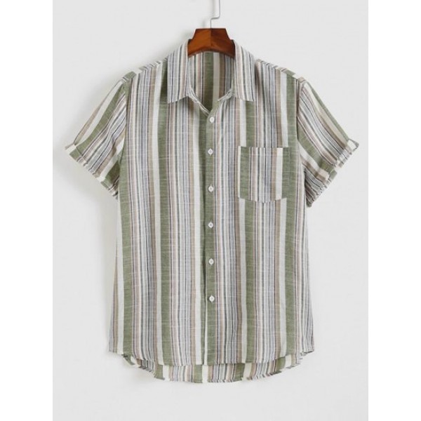 Button Up Balanced Vertical Stripe Print...