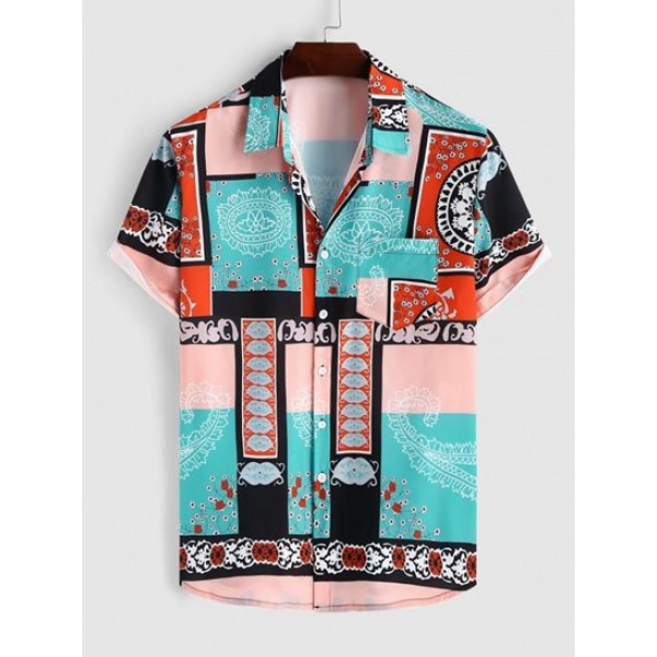 Bandana Printed Front Pocket Button Up S...