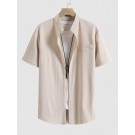 Faux Pocket Stand Collar Shirt