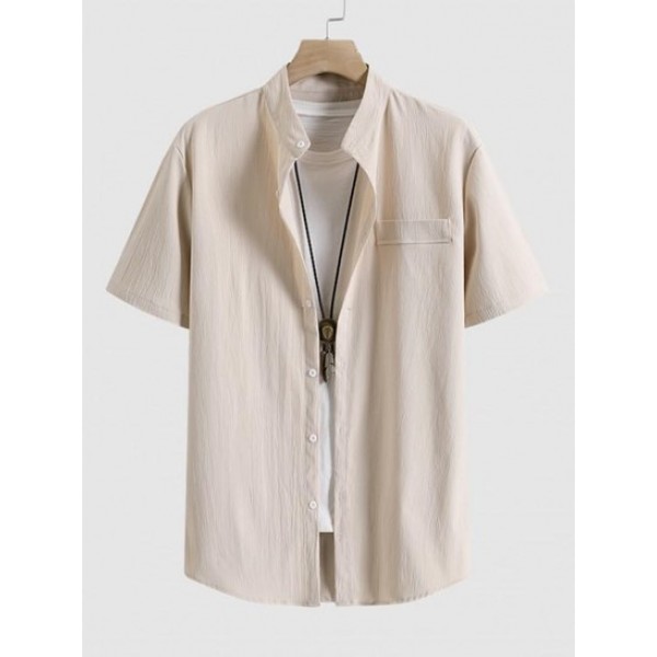 Faux Pocket Stand Collar Shirt