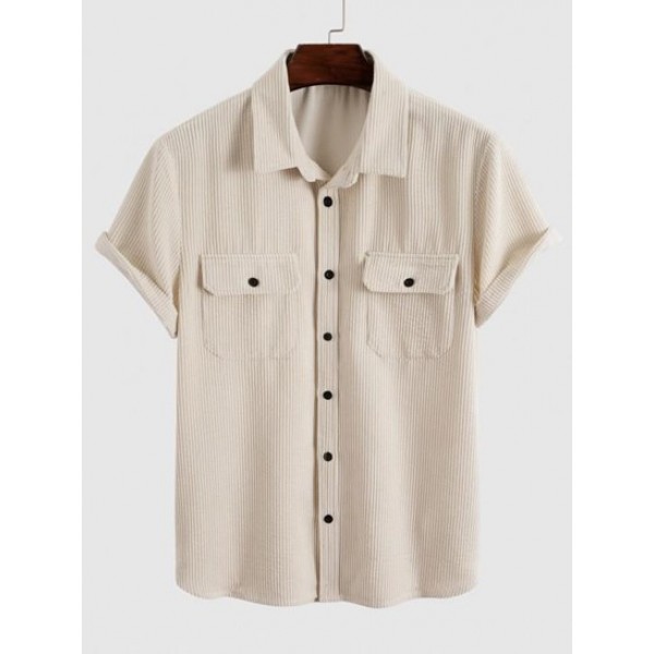 Front Pockets Design Solid Color Corduro...
