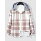 Colorblock Plaid Pattern Hoode...
