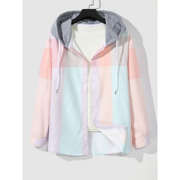 Colorblock Striped Pattern Drawstring Ho...
