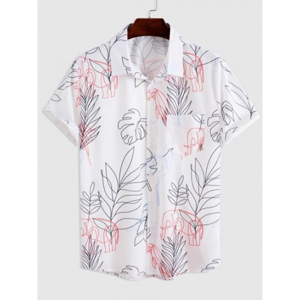 Elephant Tropical Leaves Print Pocket Sh...
