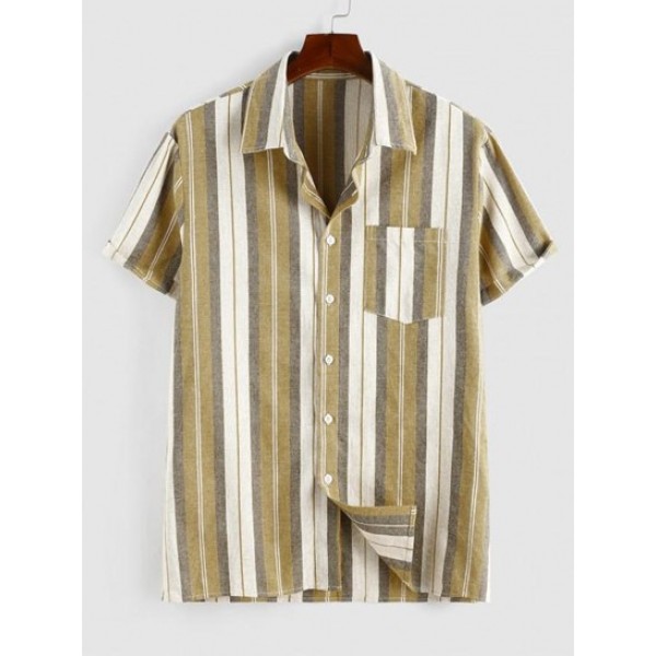 Button Up Contrasting Vertical Stripe Pr...